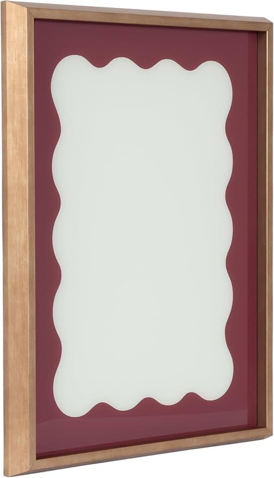 Kate and Laurel Framed Glass Dry Erase Art Cordovan Red Wavy Border Whiteboard for Wall by The Creative Bunch Studio, 18 x 24, Blake Gold Frame, Modern Contemporary, Dry Erase Art for Wall Decor