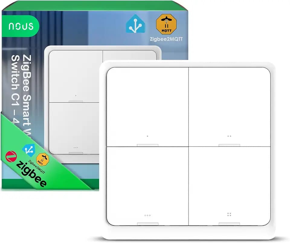NOUS C1 ZigBee Funk-Schalter 4 Tasten, Smart Wireless Switch, Szenensteuerung bis zu 12 Aktionen, Batteriebetrieben, App Steuerung, Kompatibel mit Alexa & Google Home, ZigBee Hub Eforderlich