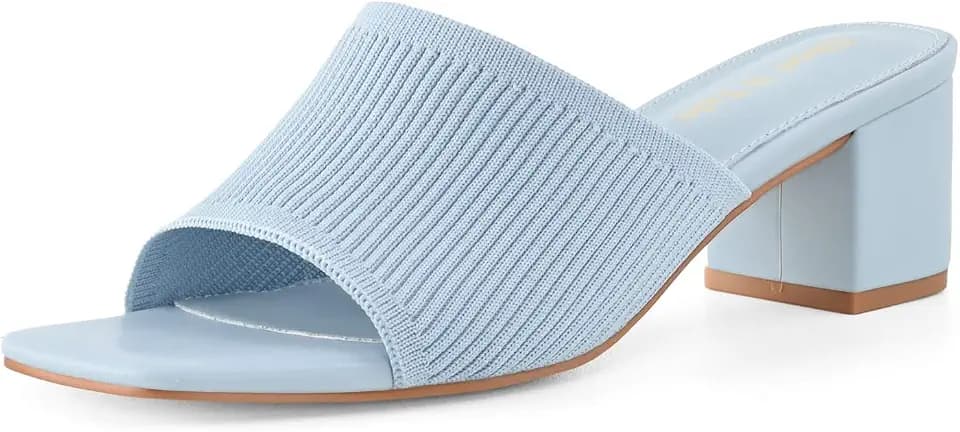 Shoe'N Tale Heeled Sandals For Women Square Open Toe Heeled Mules Chunky Block Low Heel Slip On Slides