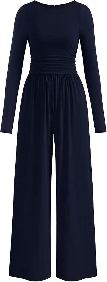 PRETTYGARDEN Long Sleeve Jumpsuits for Women Dressy Casual Wide Leg Rompers