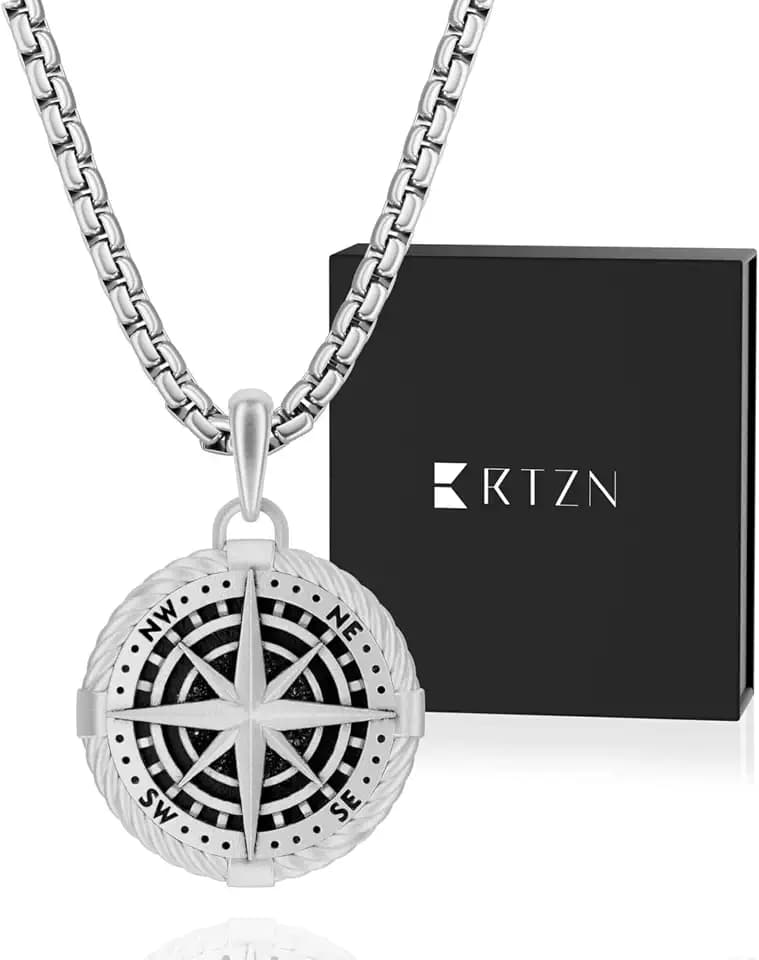 Pendant Necklace for Men – Premium Stainless Steel Silver Pendant Necklace with 22" Chain – Waterproof & Non-Tarnish Small Pendants for Men – Bold Symbols of Strength & Legacy