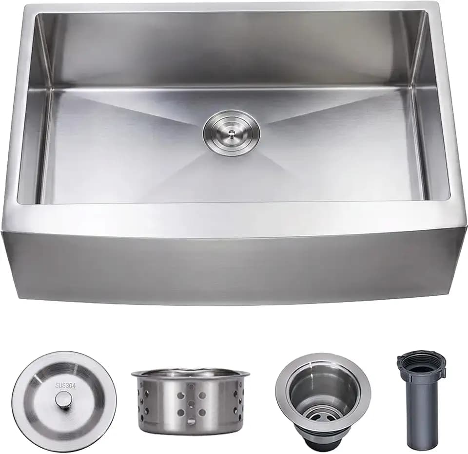 VCCUCINE Farmhouse Sink, 30x22 Inch Stainless Steel Farmhouse Kitchen Sink, Undermount Drop in Single Bowl Basin Apron Sink, Brushed Nickel Farm Sink With Strainer