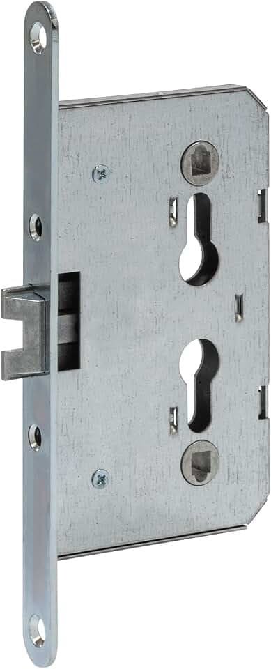 ABUS Einsteckschloss ES SI PZ LR Z 65/72/20 - DIN L/R, Neben- & Garagentür | Dornmaß 65mm, Entfernung 72mm, Stulp 20x235mm (rund) verzinkt - Falle & Riegel, Fallenausschluss 11,6mm