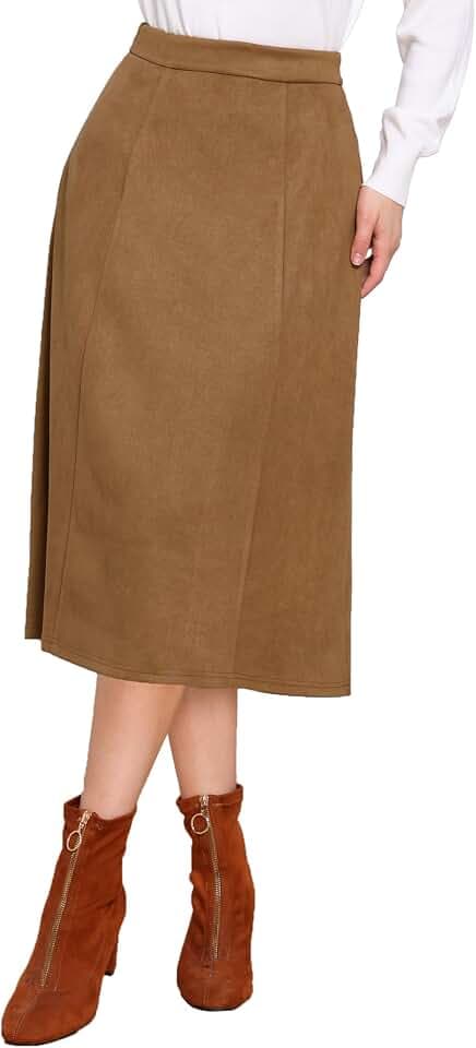 Allegra K Midi-Röcke aus Wildleder für Damen, Arbeit, Freizeit, Herbst, Winter, A-Linien-Rock, trendig