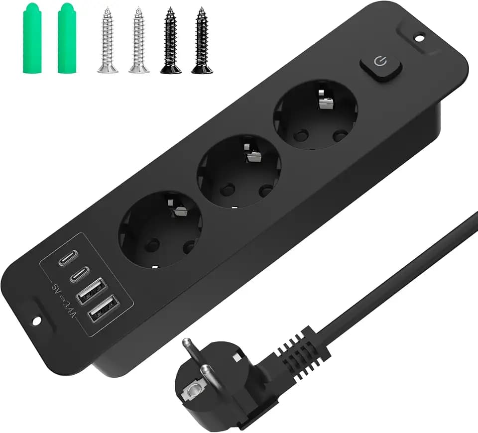 Versenkbare Steckdose USB-C PD 20W, 3 Fach Steckdosenleiste Einbausteckdose