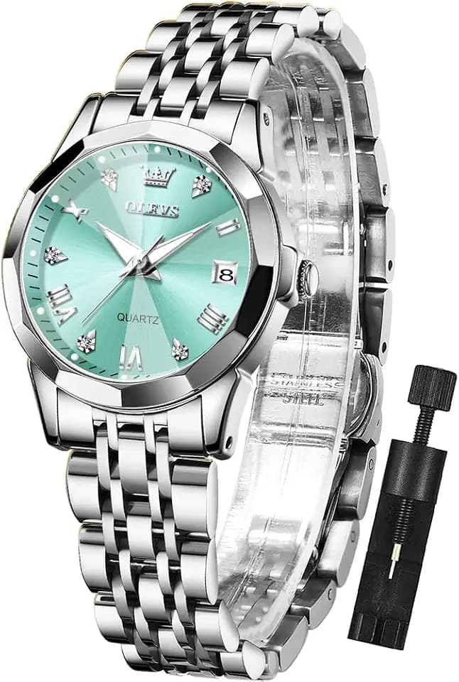 OLEVS Womens Watch Fashion Dress Diamond Female Watches for Ladies Analog Stainless Steel Waterproof Luminous Day Date Two Tone Wristwatch