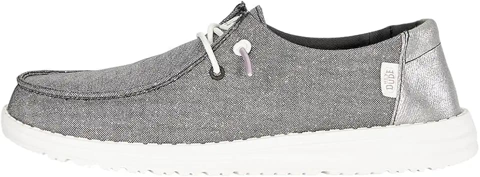 HEYDUDE Women's Wendy Metallic Sparkle Slip On Loafer | Elastic Laces
