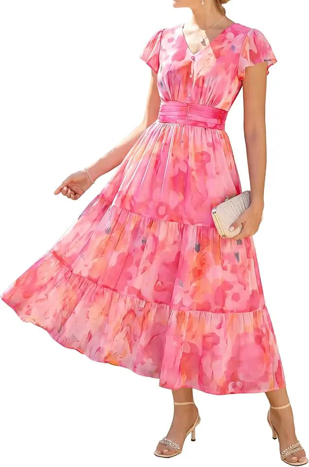 GRACE KARIN Women Summer Dress,Maxi Floral Wedding Guest Dresses