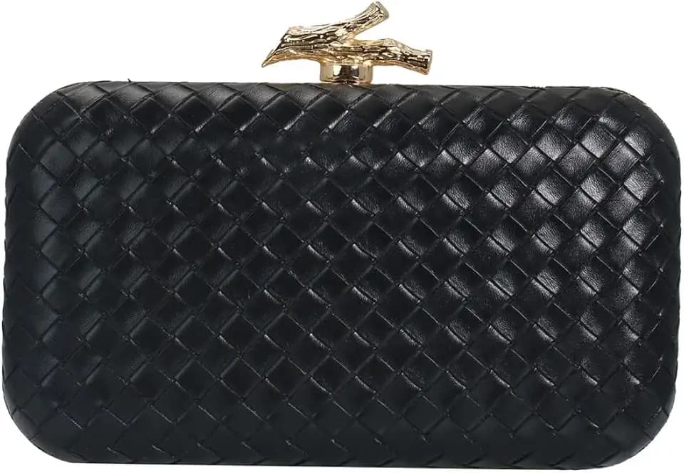 Women Trendy Woven Clutch Purse Pu Leather Evening Handbag Handwoven Crossbody Bag for Wedding Party