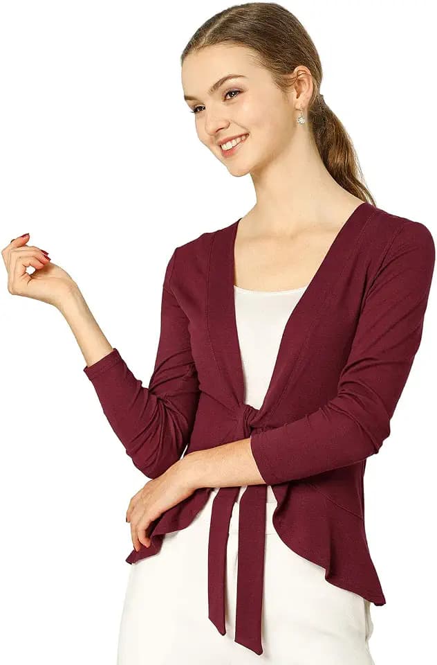 Allegra K Women's Tie Front Cardigan Dressy Casual Cardigan Draped Ruffle Shrugs for Women Dresses