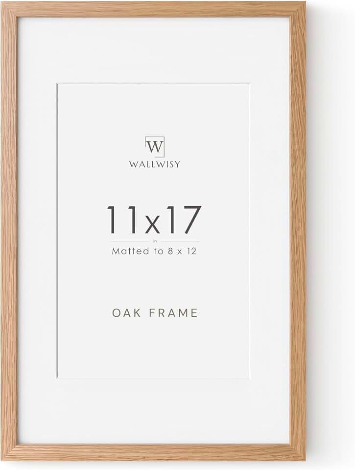 11x17 Picture Frame, Solid Oak Wood 11x17 Poster Frame with Mat to 8x12