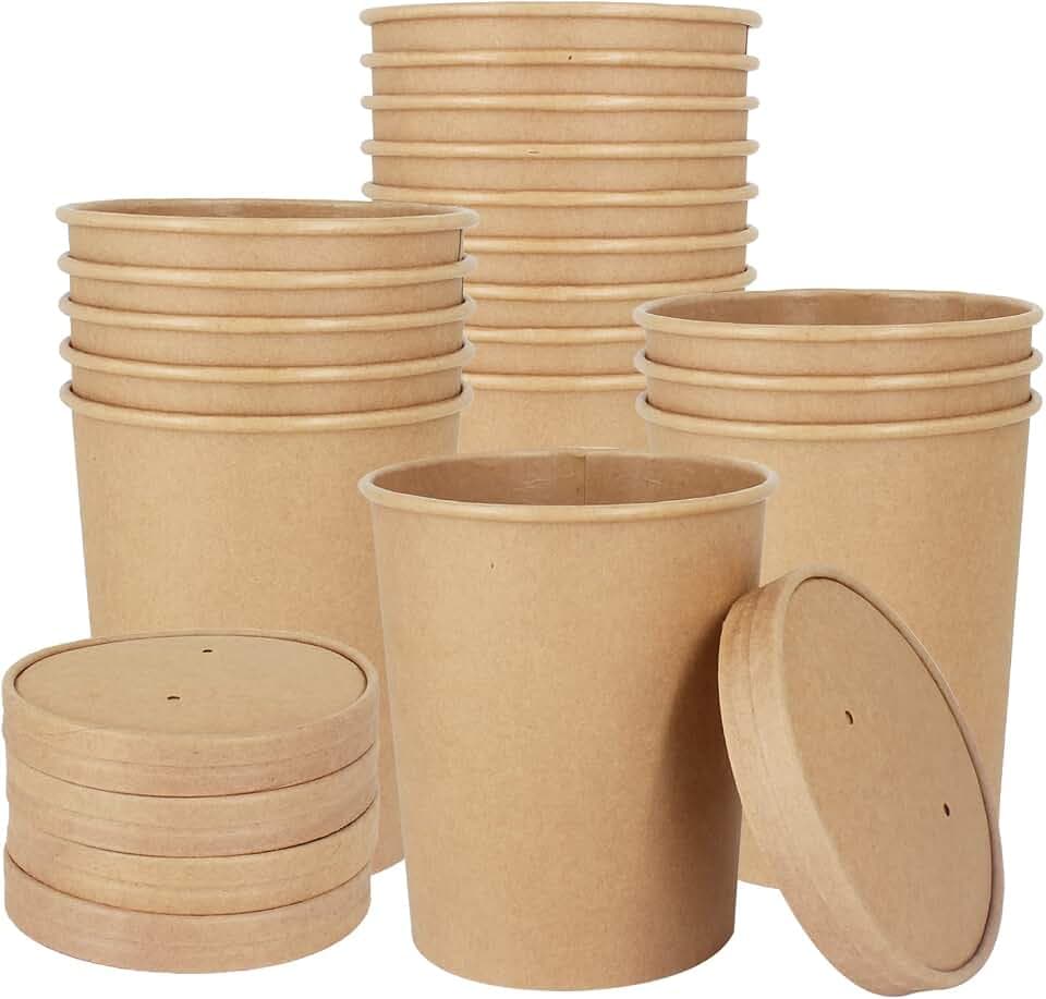 30 Sets 32 oz Kraft Paper Ice Cream Cups with Lids