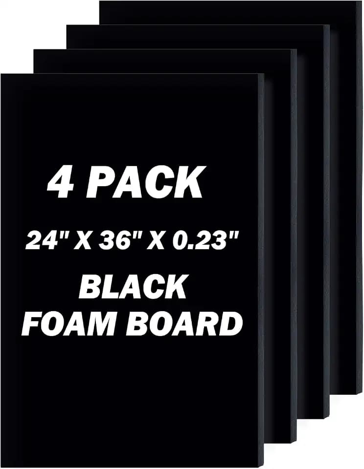 24" x 36" Foam Board 4 Pack, 0.23" Thickness Black Poster Board, Acid Free, Double Sided, Rigid, Sign Board for Mounting, Crafts, Modelling, Art, Display, School Projects