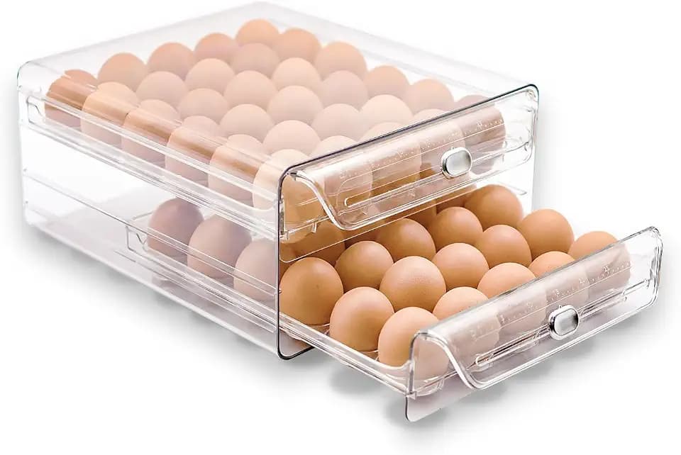 Eierhalter für Kühlschrank, Aufbewahrung mit Zeitskala für Kühlschrank, Schrank und Arbeitsplatte (60 eggs)