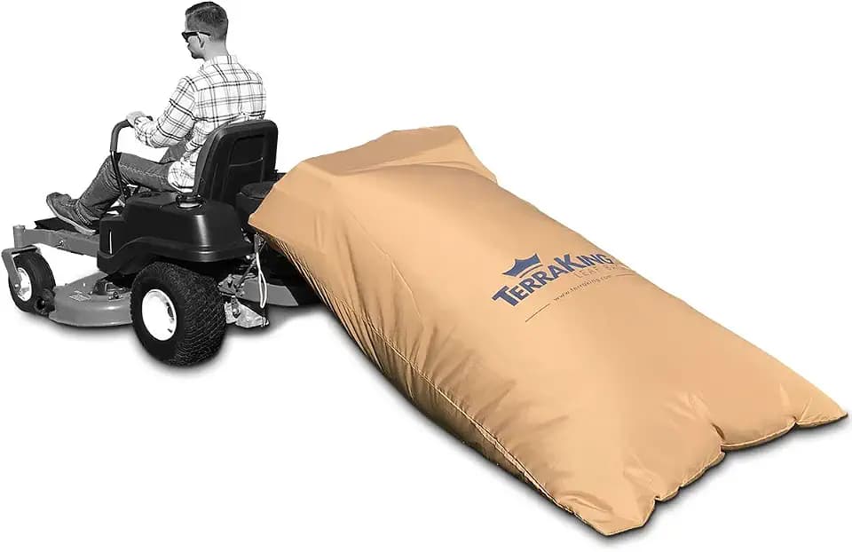 TerraKing 54 Cu. Ft. Leaf Bag XL, 150" Opening – Fits 3-Bag Hood Systems – For Ride-On Lawn Mowers – Heavy Duty Nylon Bottom – Fast & Easy Collection – Tan (ST95033)
