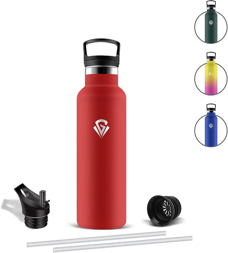 Trinkflasche Edelstahl, Thermosflasche 750ml mit Strohhalm, BPA-frei Trinkflasche Sport Auslaufsicher, für Kohlensäure Geeignet, Isolierte Wasserflasche für Schule, Reisen, Yoga