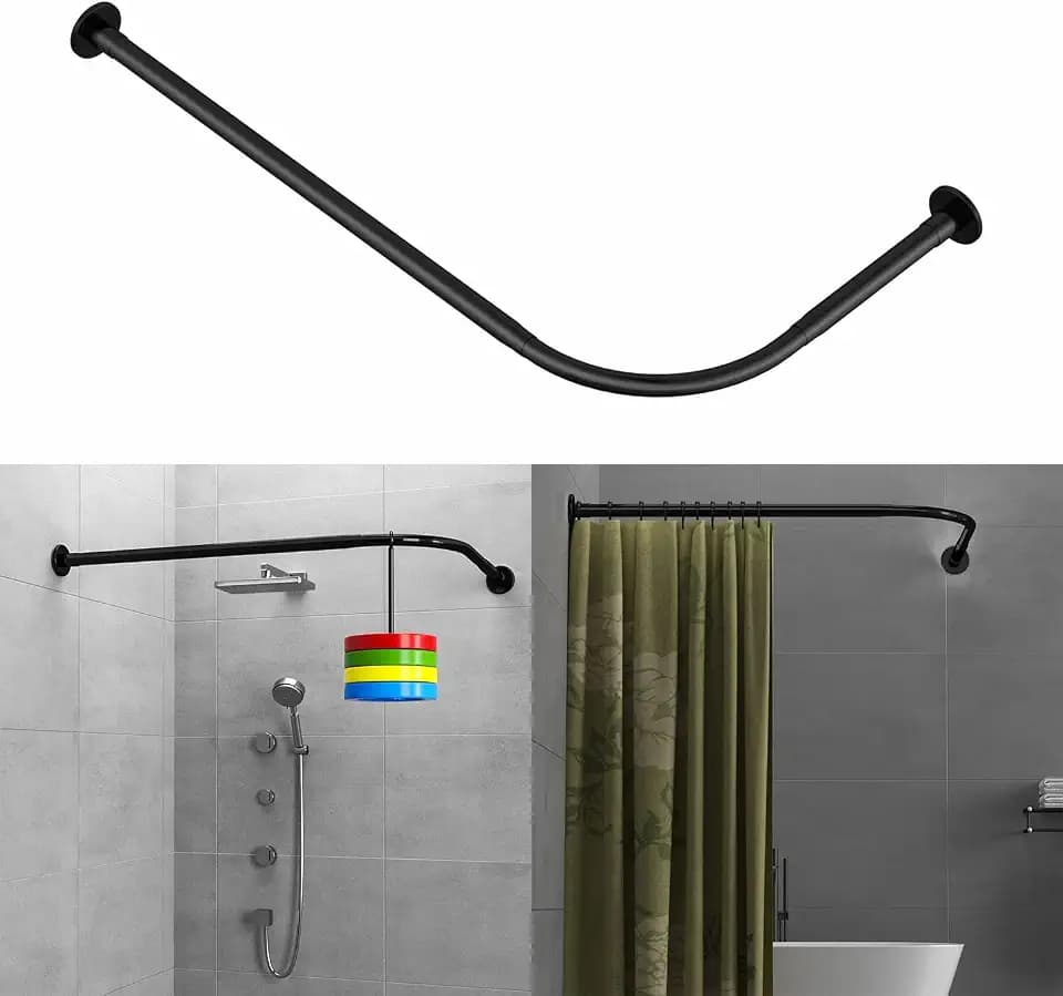 Eck-Duschvorhangstange, verstellbar, Edelstahl, L-förmig, ohne Bohren, für Badezimmer, Badewanne, Bekleidungsgeschäft (Schwarz, 70-100cm X 120-165cm)