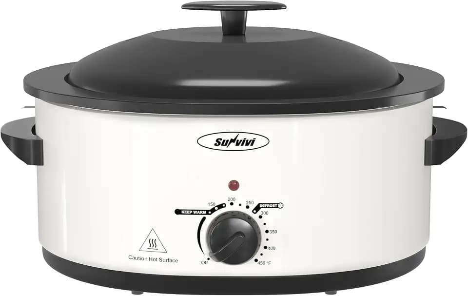 Sunvivi Electric Roaster Oven for Small Families, 8QT Portable Roaster with Self-Basting Lid Defrost & Keep Warm, Adjustable Temp 150°F-450°F for Baking, Slow Cooking, Buffet Serving & RV Camping