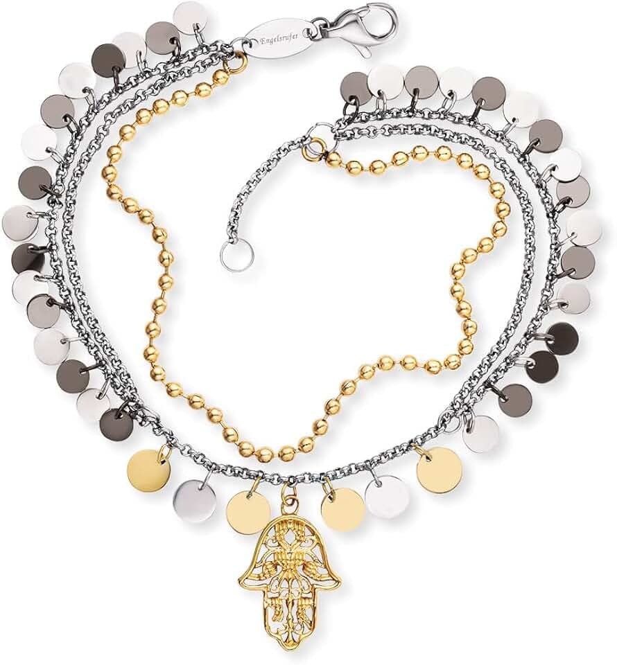 Engelsrufer Damen Armband & Fußkettchen Hand Fatima, Edelstahl Bicolor, verstellbar, Schutzsymbol, nickelfrei