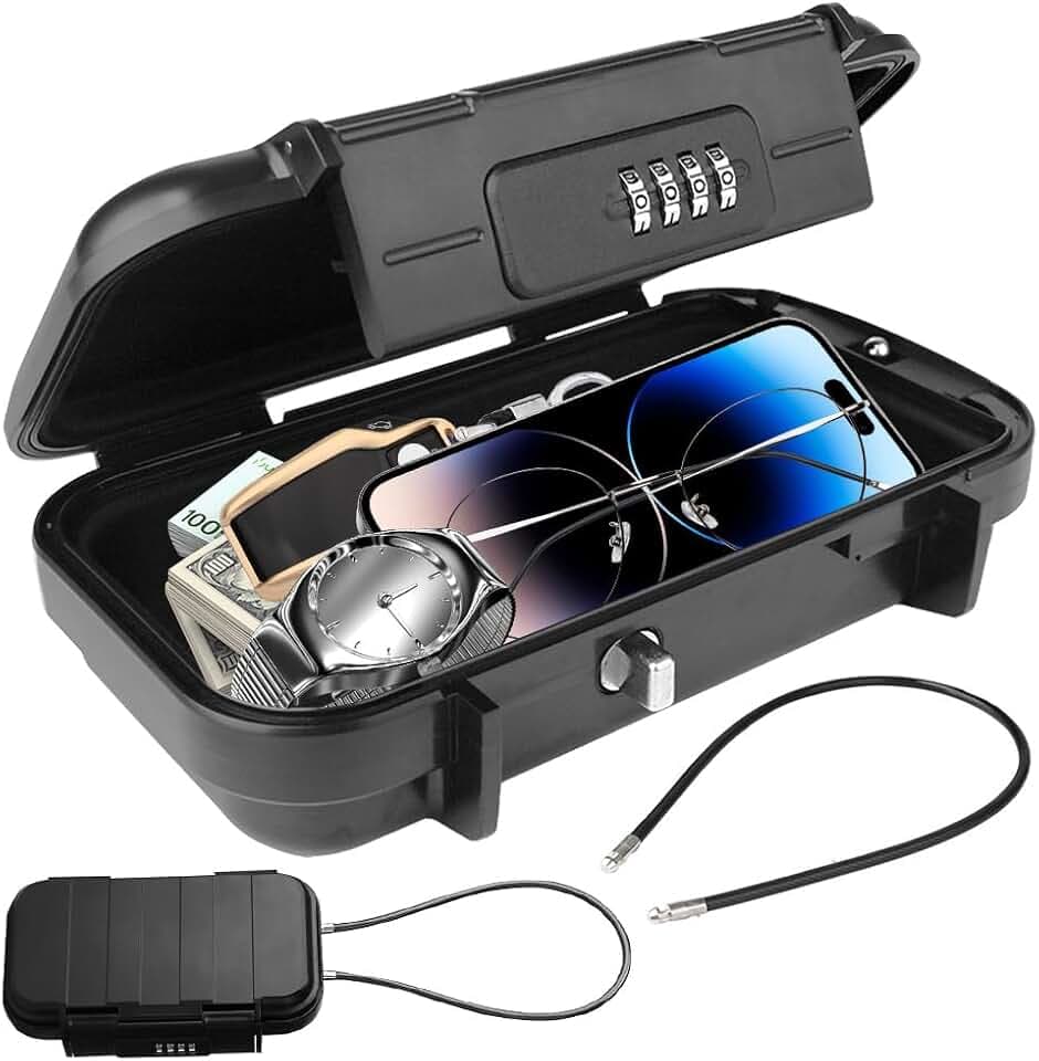 Tragbarer Safe Tresor für Zuhause & Strandtresor Wasserdicht – Abschließbare Box mit Zahlenschloss, Geldkassette & 6MM Stahlkabel – Ideal als Strandsafe für Reisen, Camping, Büro
