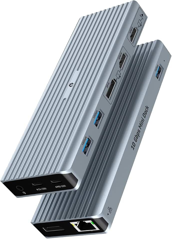 USB C Docking Station, USB C HUB with Dual 4K@60Hz Video Outputs, (3 x USB 3.1 10 Gb/s, 2 x HDMI, 2 x DP, 100W PD, Gigabit Ethernet & Audio) for Windows and M1 Mac