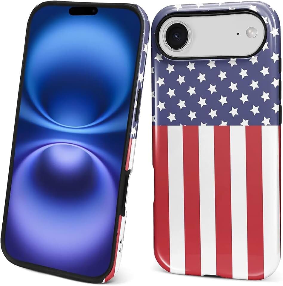 for iPhone 17 Air Case,Girl Women Boy Hard Hybrid Shell Shockproof Silicone Full Body Protective Glossy Case for iPhone 17 Air American Flag Blue Red Pattern