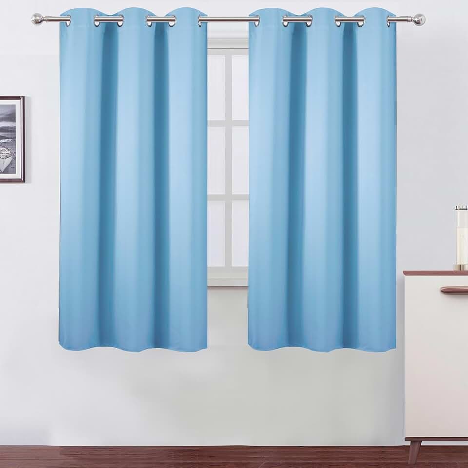 LEMOMO Sky Blue Blackout Curtains/42 x 63 Inch Length Kids Curtains/Set of 2 Panels Grommet Bedroom Curtains for Living Room