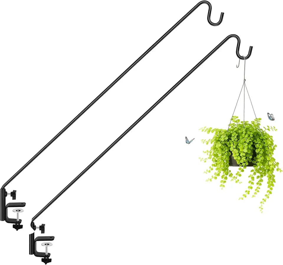 ERYTLLY Extended Reach Deck Hook Wall Pole Wall Mounted Deck Hook Extensible and 43 inch Wall Bracket for Hanging Bird Feeder,Plants,Wind Chimes,Lanterns 2 Packs
