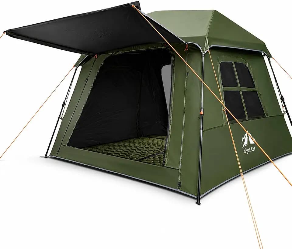 Night Cat Blackout Cabin Tent: 4 Person Pop Up Camping Tent with Vestibule & Rainfly Waterproof Instant Easy Setup Family Tent