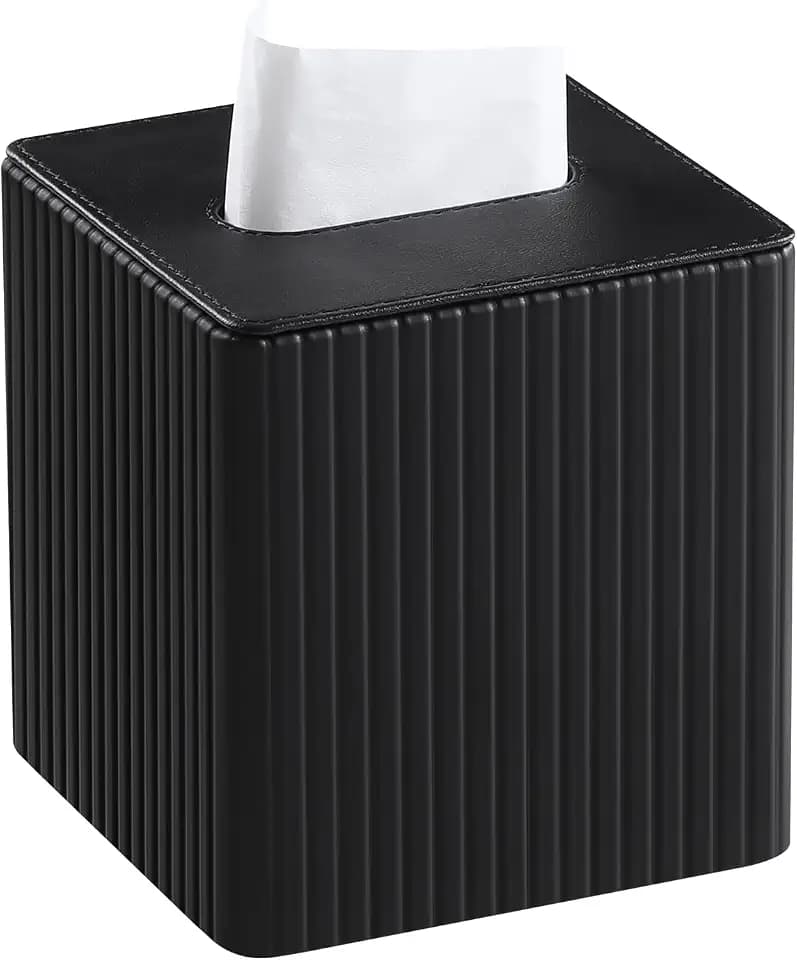 Taschentuchbox-Abdeckung, stilvolle PU-Leder, quadratisch, mit Magnetboden, für Badezimmer, Schlafzimmer oder Büro (Schwarze Streifen)