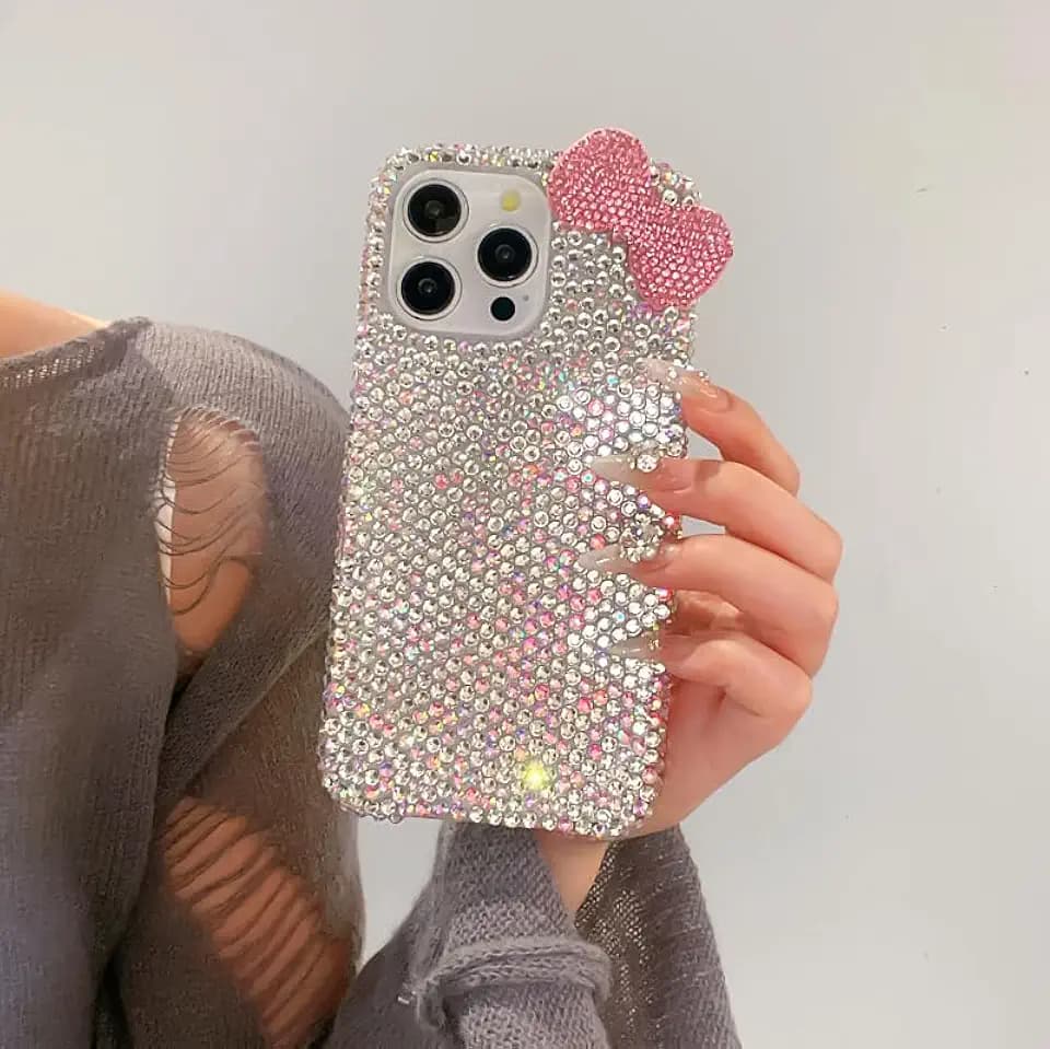 for iPhone 17 Pro Max 3D Glitter Sparkle Bling Case Cute Bow Pink Women Girls Kids Crystal Rhinestone Clear Protective Diamond Bumper Cover Case for iPhone 17 Pro Max 6.9 inch