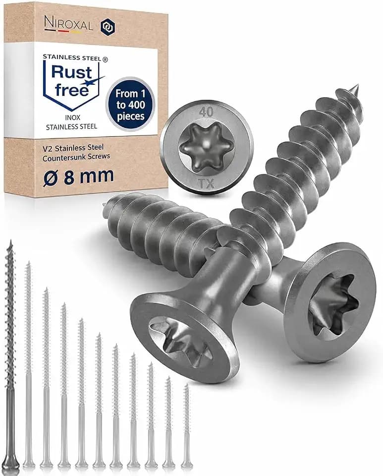 Edelstahl Holzschrauben V2A A2 Senkkopf Torx TX40 – Teilgewinde – 8x240 mm – 50 Stück – Universalschrauben Holz
