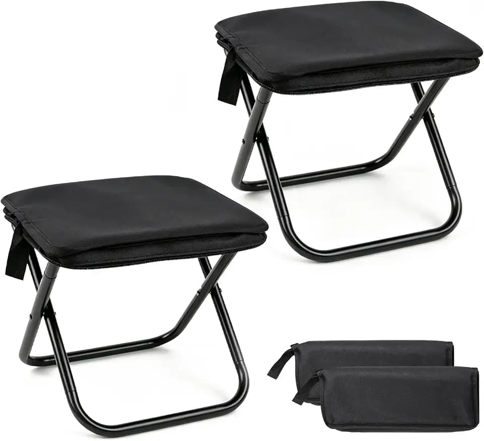 Campinghocker Klappbar 2er-Set Schwarz, Falthocker mit Tragegriff, Leicht und Platzsparend Reisehocker, für Camping, Outdoor, Picknick, Angeln, Wandern, Garten und Balkon