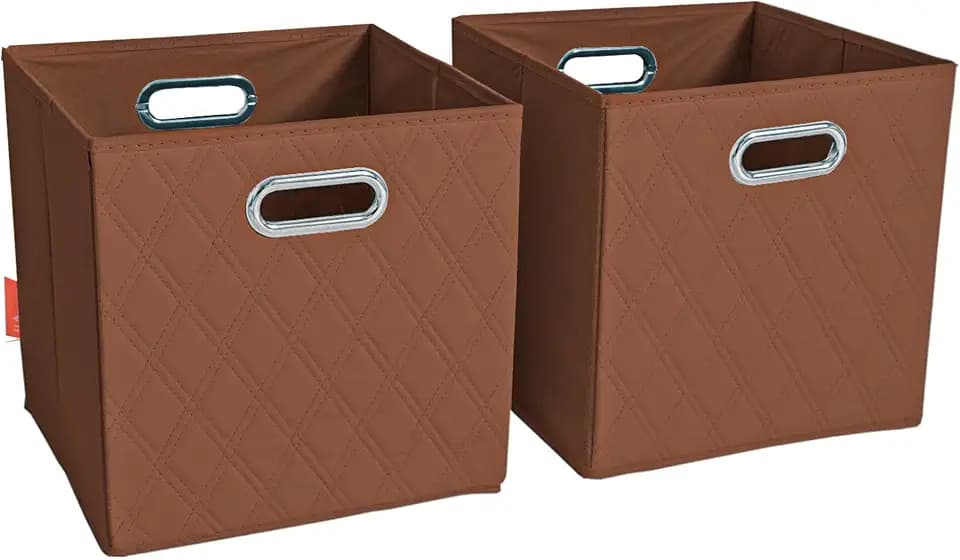 Brown Foldable Storage Baskets Cube Bins Storage Organizers With Handles For Living Room , Bedroom, Office Storage, Closet, And Shelves 13 Inch Set Of 2