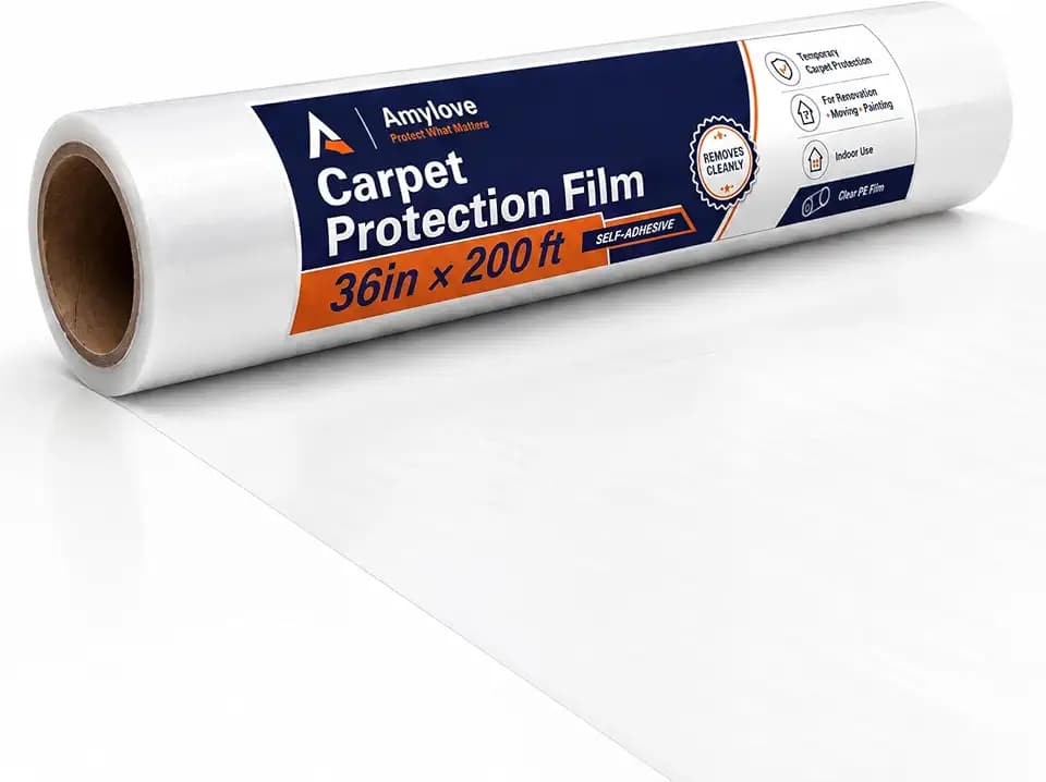 Amylove 36 Inch X 200ft Carpet Plastic Protection Film, Transparent