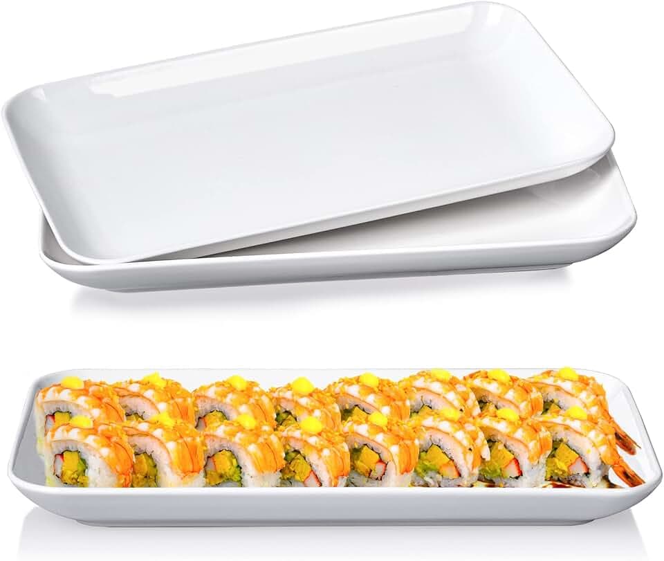 DELLING 12 Inch Serving Platter Set of 3, White Rectangular Serving Plates, Porcelain Serving Trays for Party Entertaining, Large Platters for Meat Sushi Appetizer, Oven Microwave Dishwasher Safe