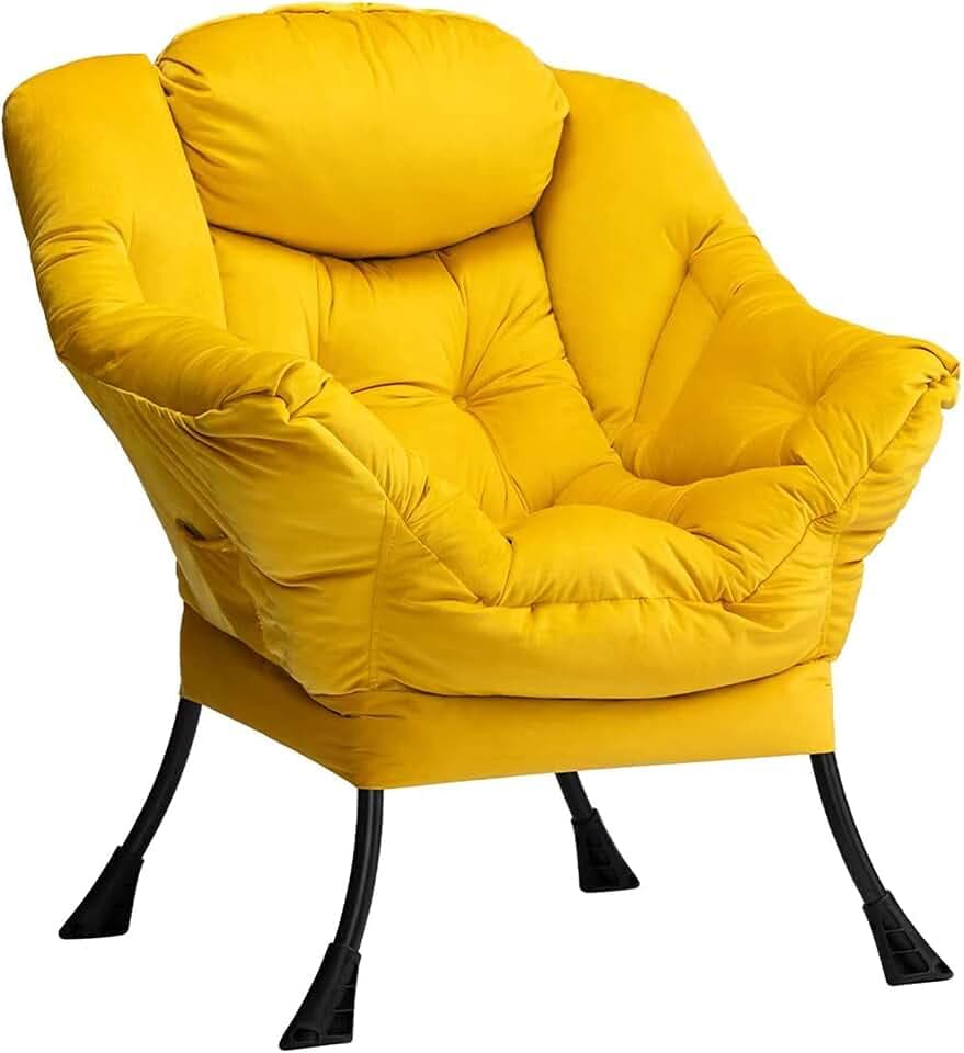 HollyHOME Sessel Wohnzimmer Ohrensessel Samt Relaxsessel Lesesessel Schlafzimmer Lounge Sessel Armlehnensessel mit Armlehnen, Gelb
