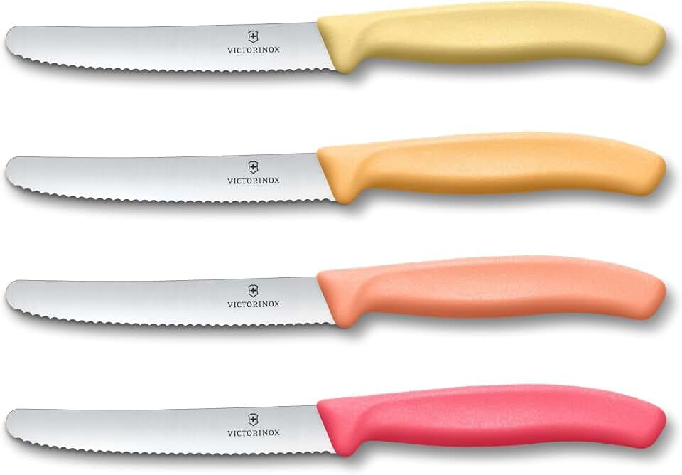 Victorinox Brötchenmesser, 4er Set, 11 cm Wellenschliff, Orange