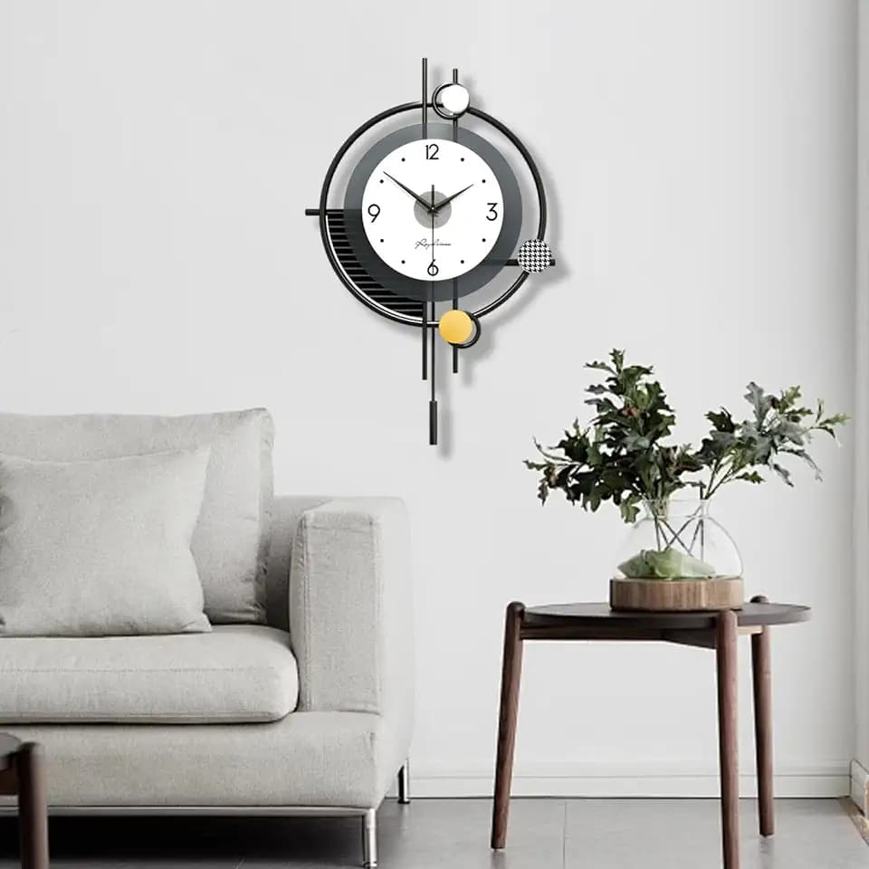 Modern Wall Clock, Creative Minimalist Decorative Wall Clocks for Living Room Decor Nordic Style 3 Layer Dial Pendulum Wall Clock Silent Non Ticking Quartz Clock for Bedroom Office Kitchen, 15*23 in