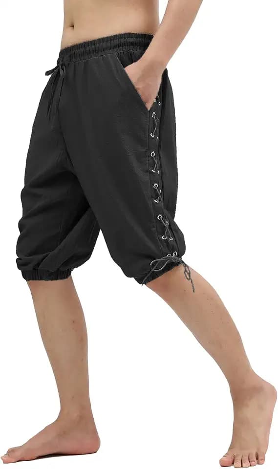 Men’s Pirate Shorts Medieval Viking Navigator Renaissance Banded Pants Gothic Linen Costume Shorts