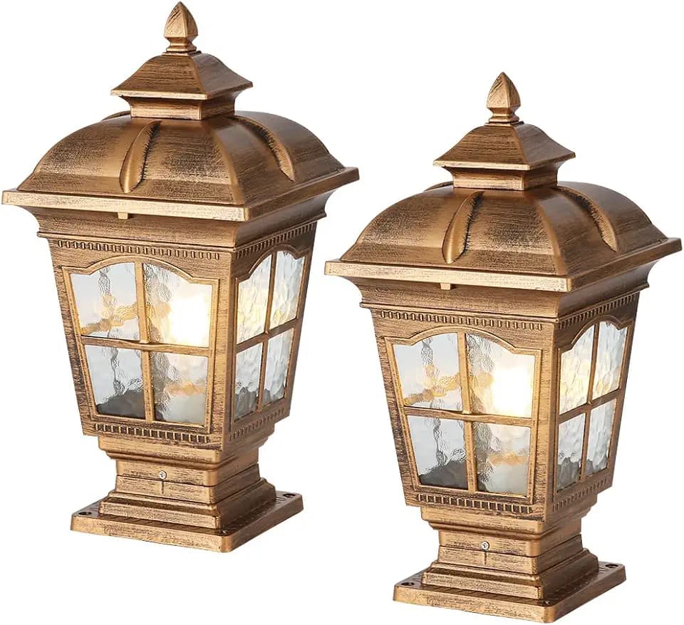 2 Packs Bronze Outdoor Post Light, Aluminum Column Lights Waterproof