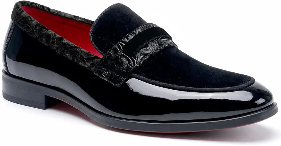 Tuxedo Penny Loafers for Men Patent Black Dress Shoes Slip-On