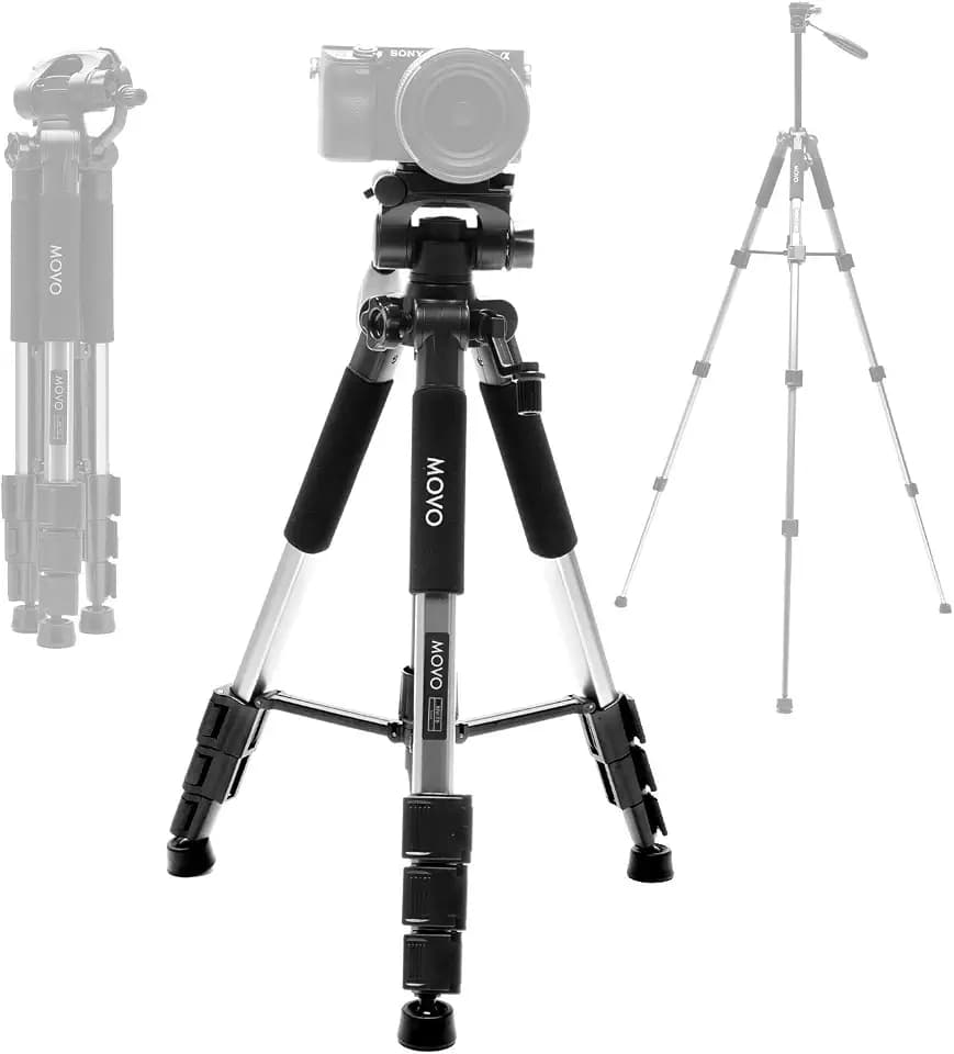 Movo MV-T5 57-inch Video Camera Tripod Stand with Pan Head - Lightweight Tripod for Camera and Phone Videos, Vlogging, Film - Aluminum Travel Tripod for DSLR Camera with Digital Camera Tripod Mount
