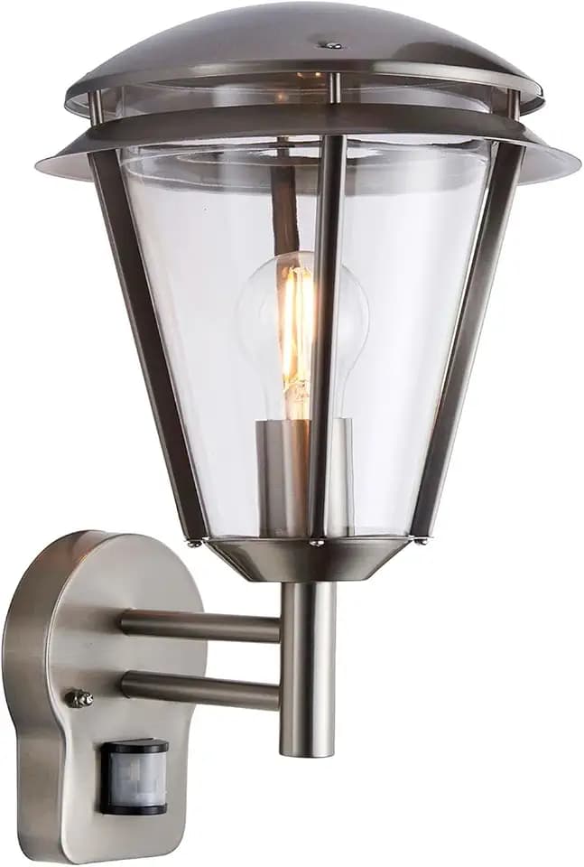 INOVA Outdoor Lights with Sensor - Security Lights Outdoor Motion Sensor - Brushed Stainless Steel PIR Motion Sensor Lights - Motion Detector Outside Lights - IP44 Weatherproof Wall Lights