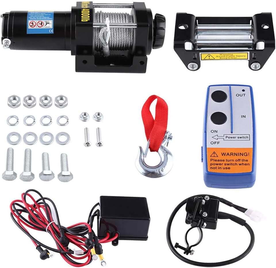 Elektrische Seilwinde, 12V, 4000 LBS Zugkraft, 15M Stahlseil, mit Fernbedienung, für PKW, LKW und Schiff
