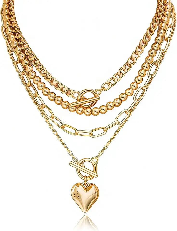 Sora Tuki Heart Chunky Necklace for Women Puffy Heart Statement Necklace Layered Necklaces Stack Chunky Jewelry Big Heart Pendant Necklaces