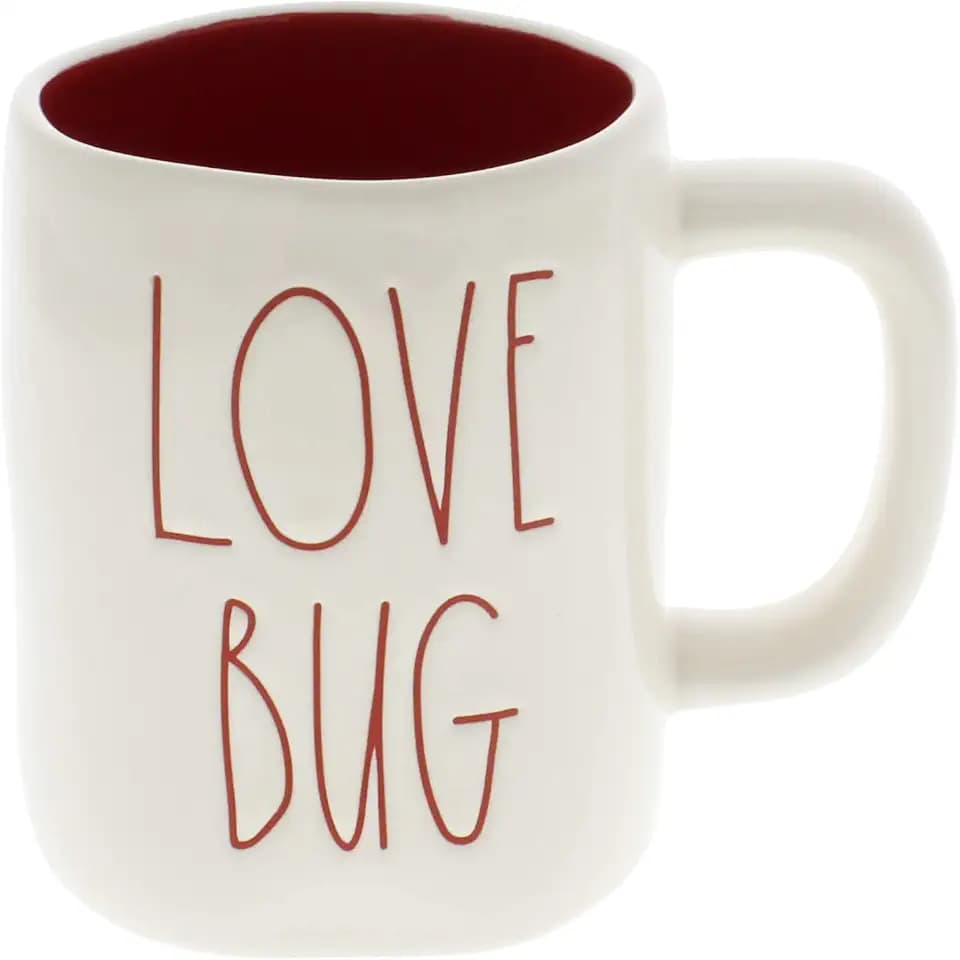 Rae Dunn by Magenta LOVE BUG Ceramic LL Coffee Mug Red Interior
