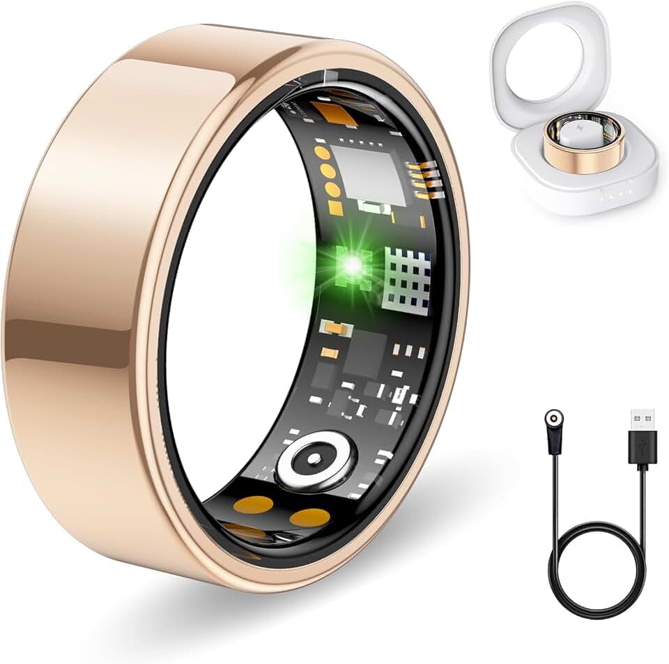 Smart Ring for Women Men, Fitness Ring with Heart Rate, Blood Oxygen, HRV, Stress, Sleep Tracker, Step Tracker, lP68 Waterproof Smart Ring for iPhone & Android, No Subscription Fee (Rose Gold, 11#