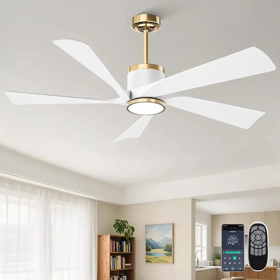 TXCSLY 52" Ceiling Fans with Lights and Remote, Modern Ceiling Fan with Light, Indoor Outdoor Ceiling Fan for Living Room, Bedroom, 5 Blade 3 Color Temperature LED Dimmable (White & Gold)