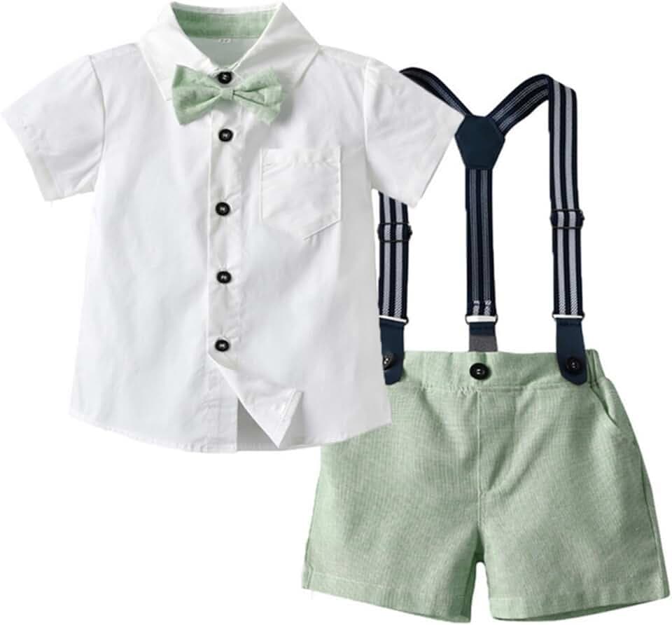Kleinkind Junge Sommer Gentleman Outfits Kurzarmhemd mit Fliege Hosenträger Shorts Anzug 1-8 Jahre